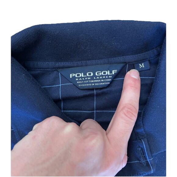 Vintage Polo Golf Ralph Lauren Men’s Navy Blue Striped Polo Shirt Size M Cotton - Picture 3 of 4